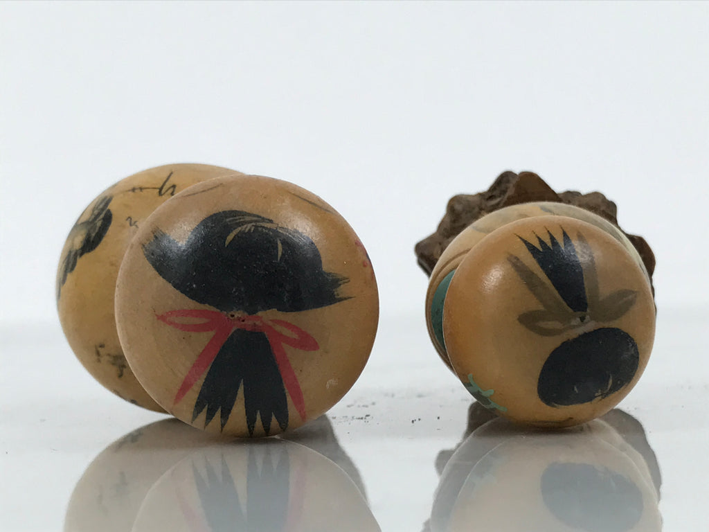 Japanese Wooden Kokeshi Pair Doll Vtg Figurine 2pc Kids Wobbly Head Brown KF850-AD - Kokeshi-chidorivintage.com
