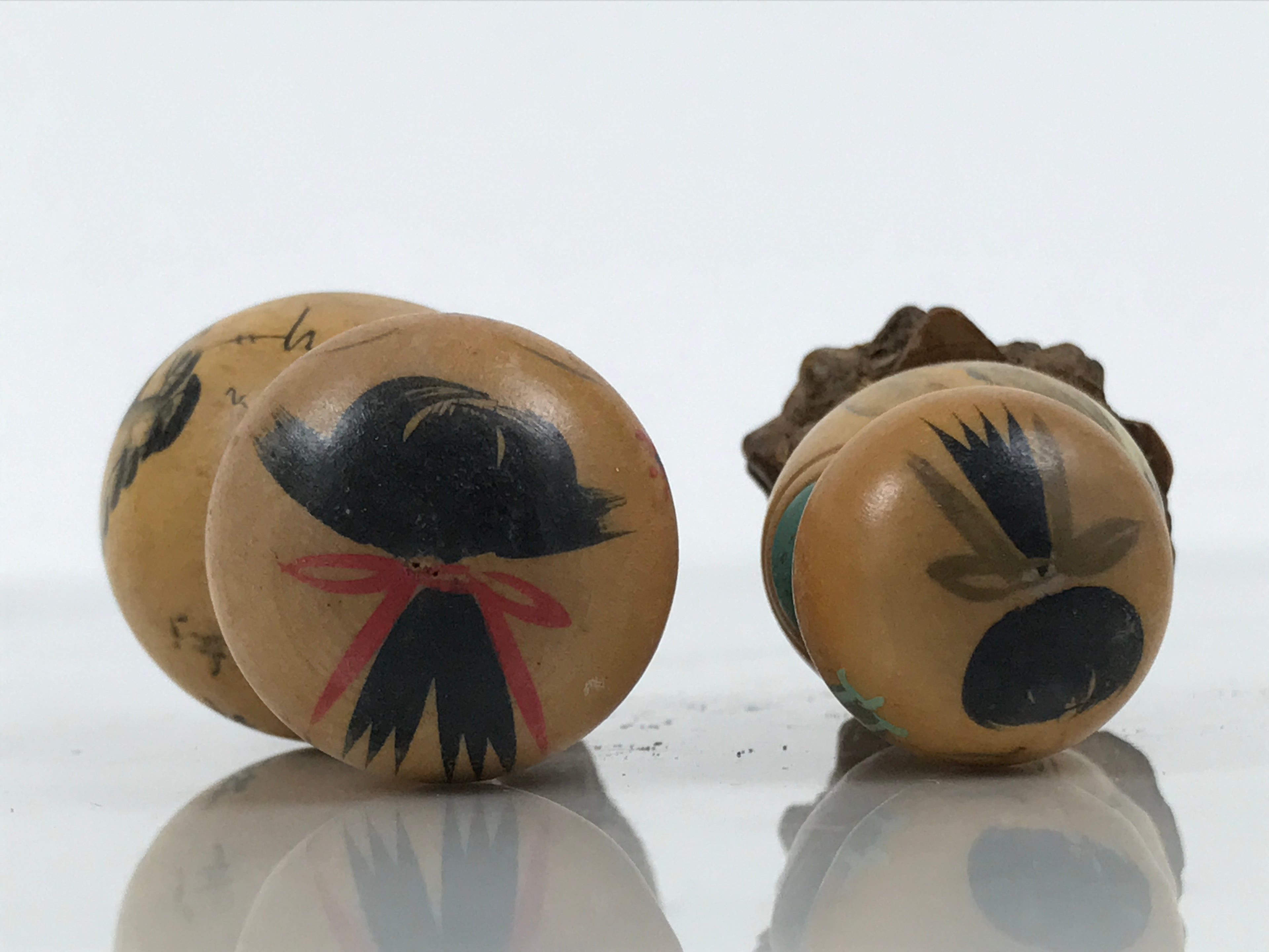 Japanese Wooden Kokeshi Pair Doll Vtg Figurine 2pc Kids Wobbly Head Brown KF850-AD - Kokeshi-chidorivintage.com