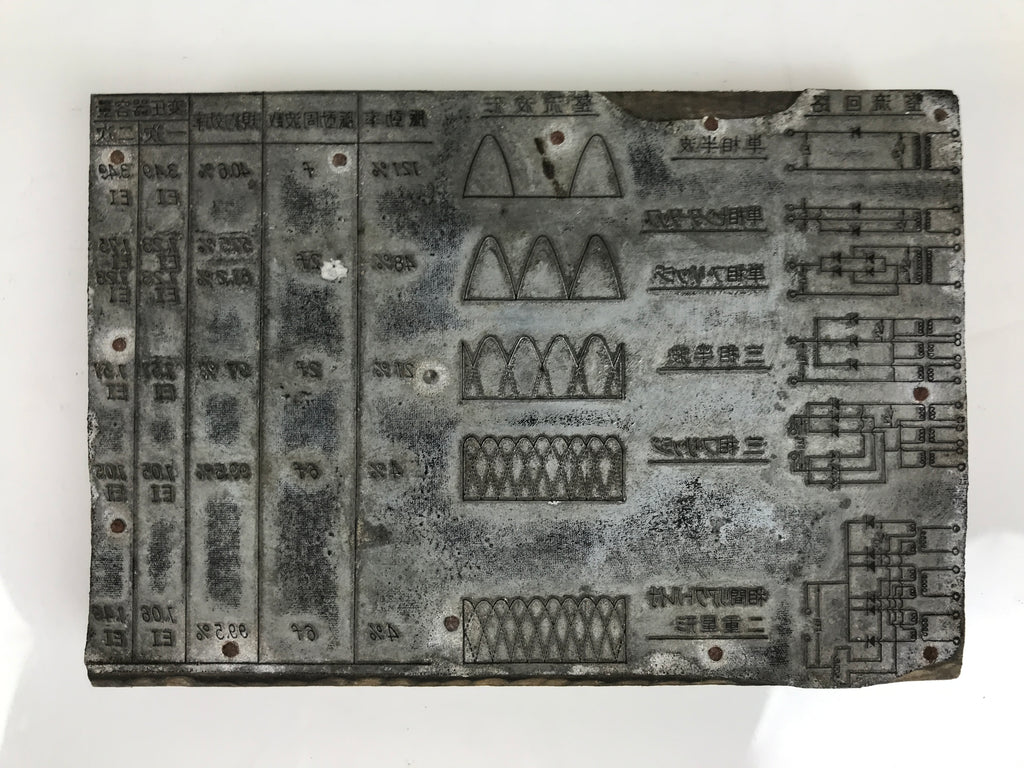 Japanese Metal Stamp Schematic Diagram Rectifier Vtg Wood Base Stationary HS288-OT - Hanko-chidorivintage.com