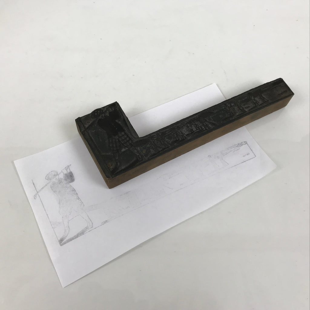 Japanese Wood Metal Stamp Vtg Golf Players L Shaped Showa Stationary HS293-OT - Hanko-chidorivintage.com