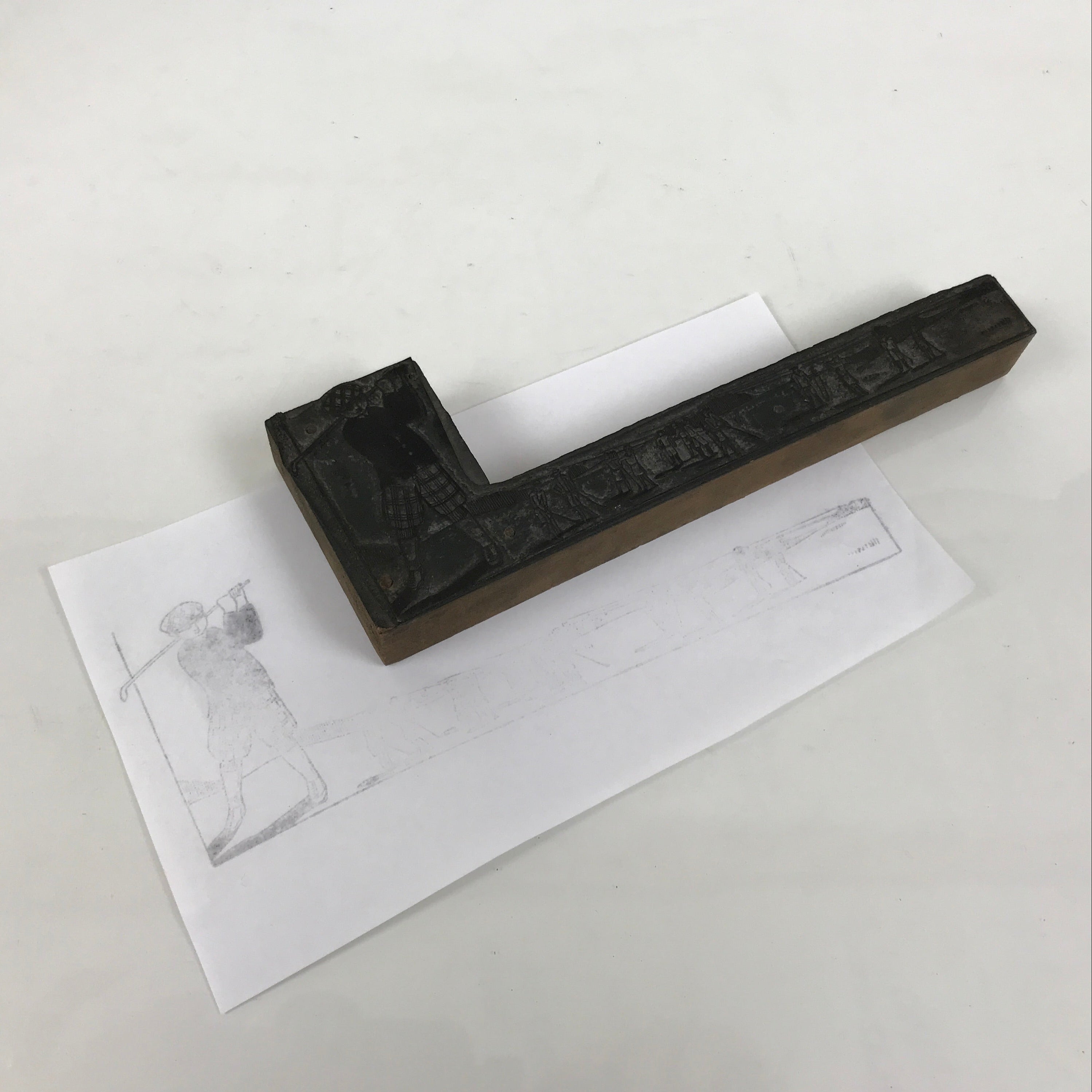Japanese Wood Metal Stamp Vtg Golf Players L Shaped Showa Stationary HS293-OT - Hanko-chidorivintage.com