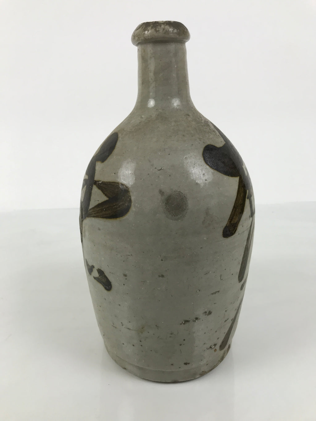 Antique Japanese Ceramic Sake Bottle Kayoi-Tokkuri Gray Brown Kanji TS926-KT - Sake Bottle-chidorivintage.com