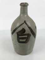 Antique Japanese Ceramic Sake Bottle Kayoi-Tokkuri Gray Brown Kanji TS926-KT - Sake Bottle-chidorivintage.com