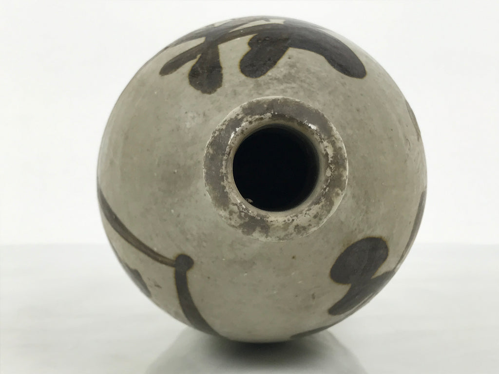 Antique Japanese Ceramic Sake Bottle Kayoi-Tokkuri Gray Brown Kanji TS926-KT - Sake Bottle-chidorivintage.com