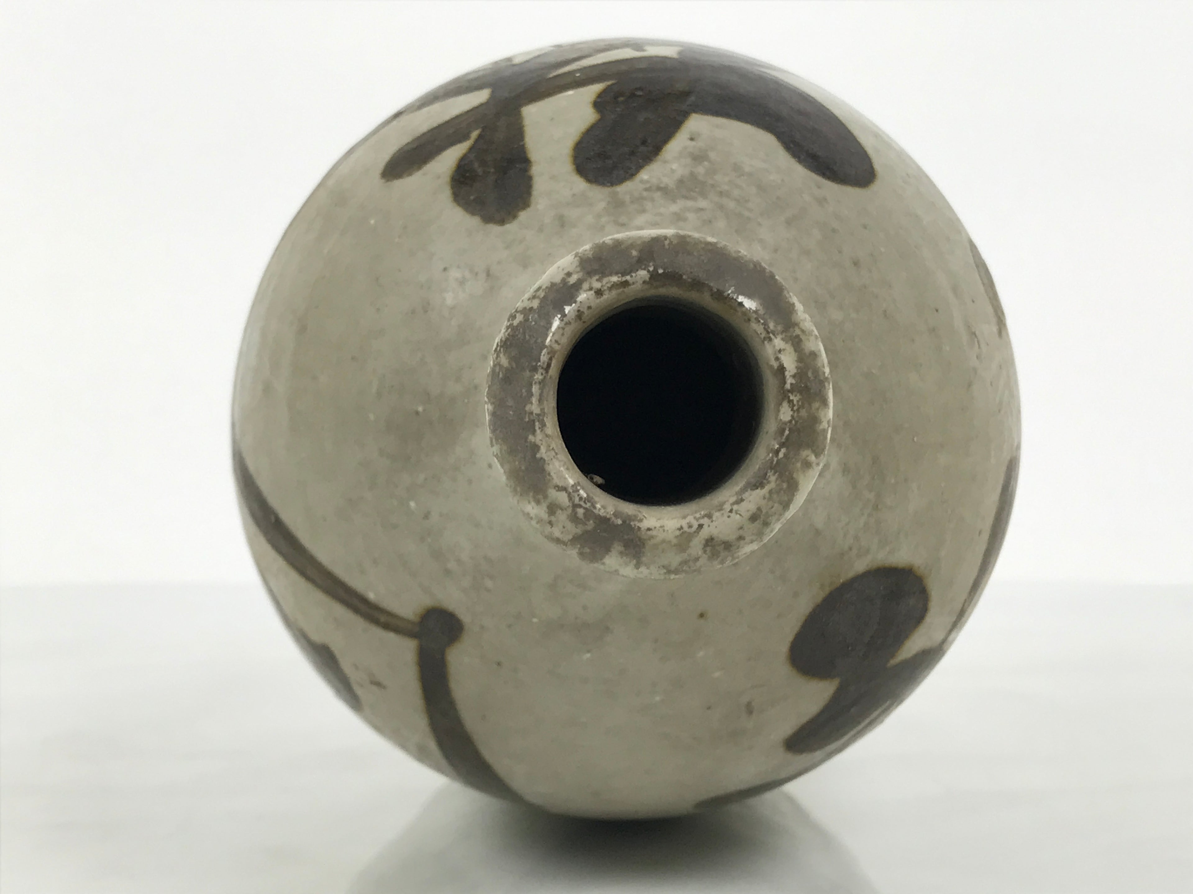 Antique Japanese Ceramic Sake Bottle Kayoi-Tokkuri Gray Brown Kanji TS926-KT - Sake Bottle-chidorivintage.com