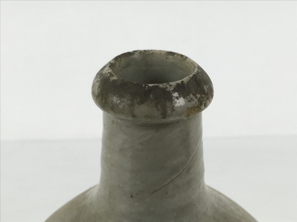 Antique Japanese Ceramic Sake Bottle Kayoi-Tokkuri Gray Brown Kanji TS926-KT - Sake Bottle-chidorivintage.com