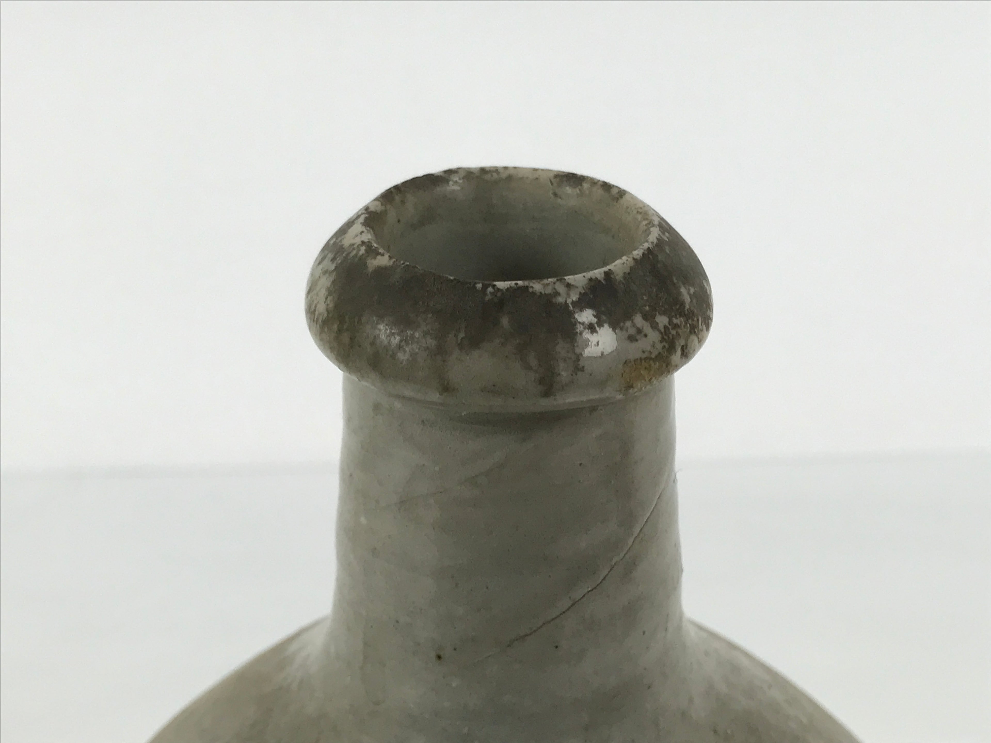 Antique Japanese Ceramic Sake Bottle Kayoi-Tokkuri Gray Brown Kanji TS926-KT - Sake Bottle-chidorivintage.com