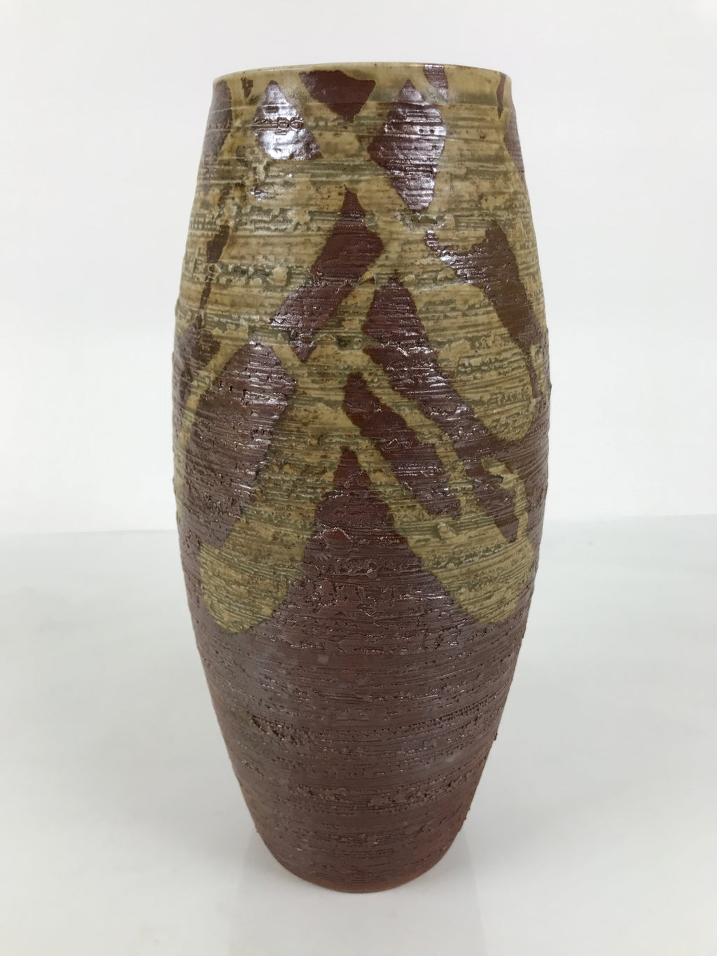 Japanese Shigaraki Ware Ceramic Flower Vase Vtg Ikebana Kabin Lines Brown FK253-KT - Vase-chidorivintage.com