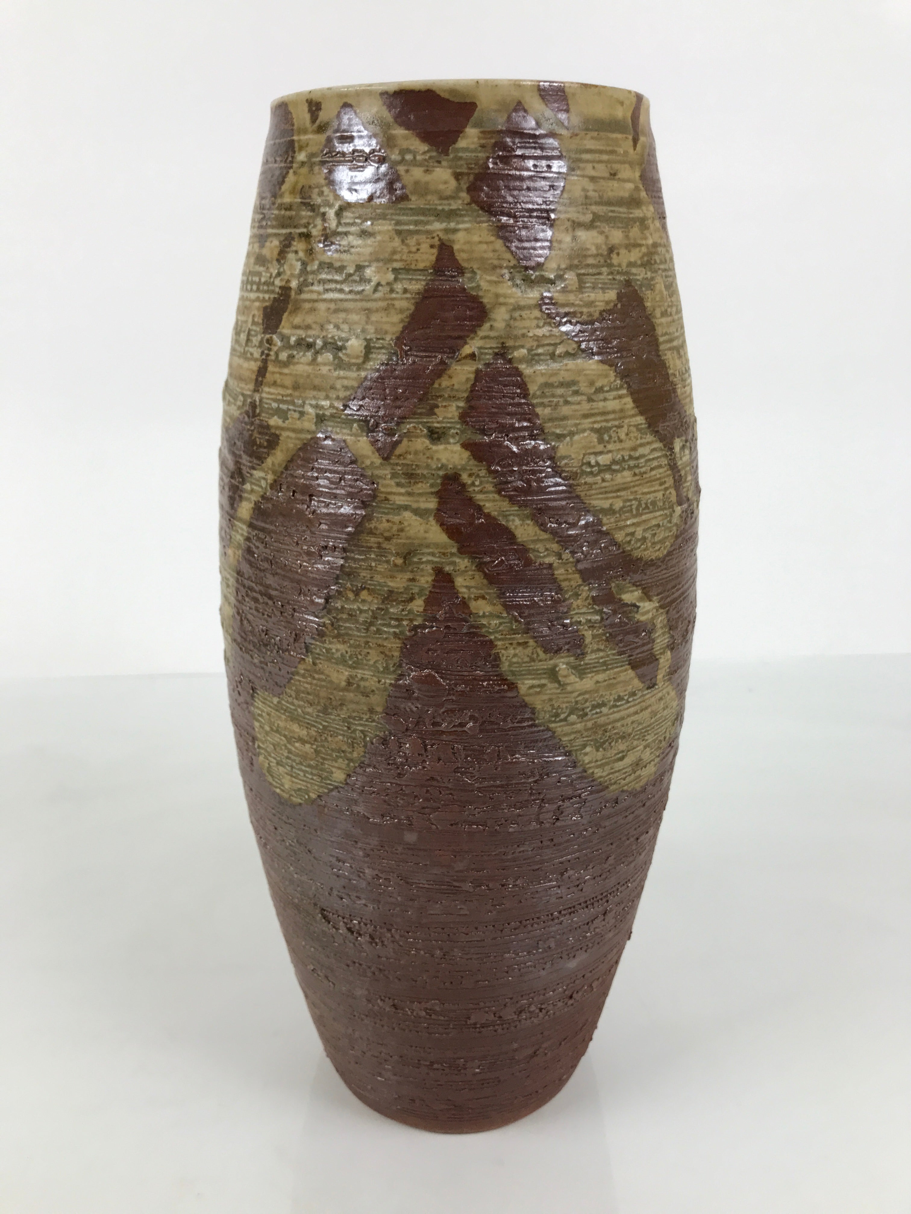 Japanese Shigaraki Ware Ceramic Flower Vase Vtg Ikebana Kabin Lines Brown FK253-KT - Vase-chidorivintage.com
