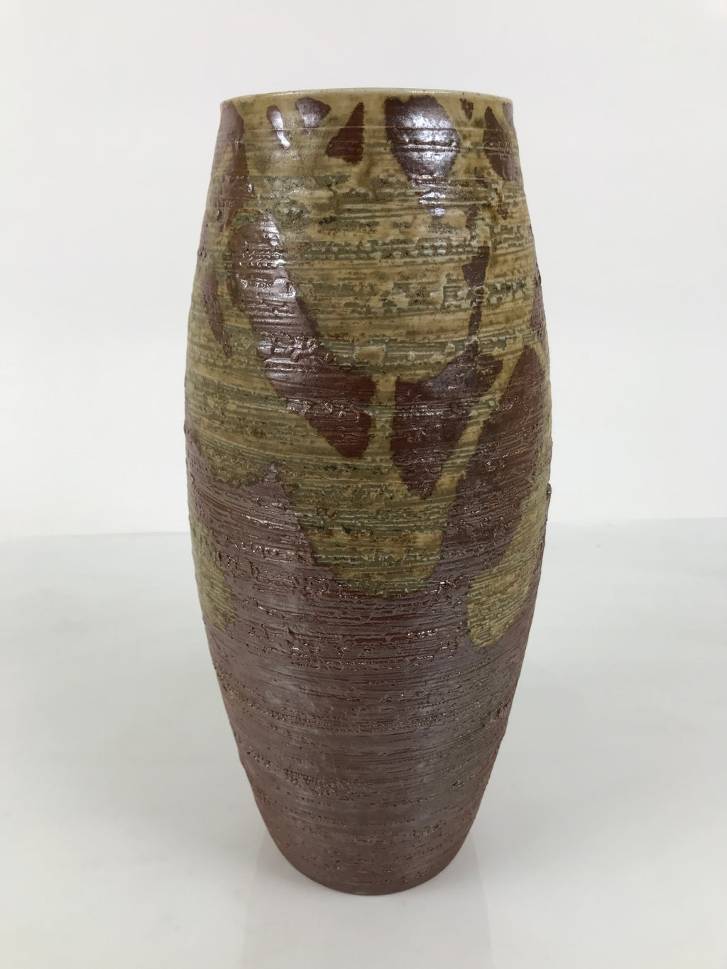 Japanese Shigaraki Ware Ceramic Flower Vase Vtg Ikebana Kabin Lines Brown FK253-KT - Vase-chidorivintage.com