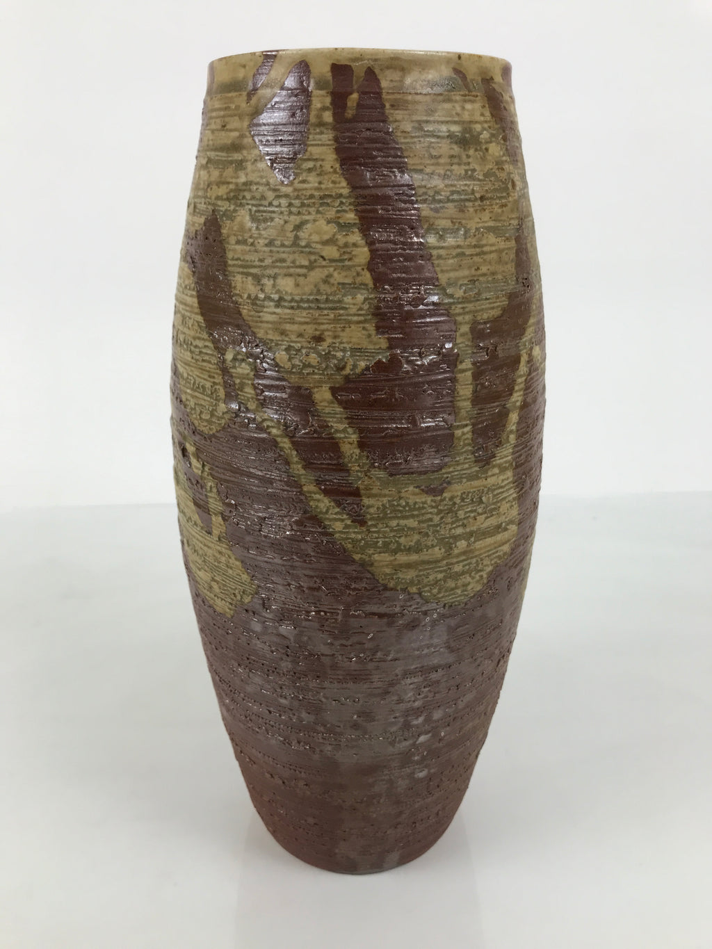 Japanese Shigaraki Ware Ceramic Flower Vase Vtg Ikebana Kabin Lines Brown FK253-KT - Vase-chidorivintage.com