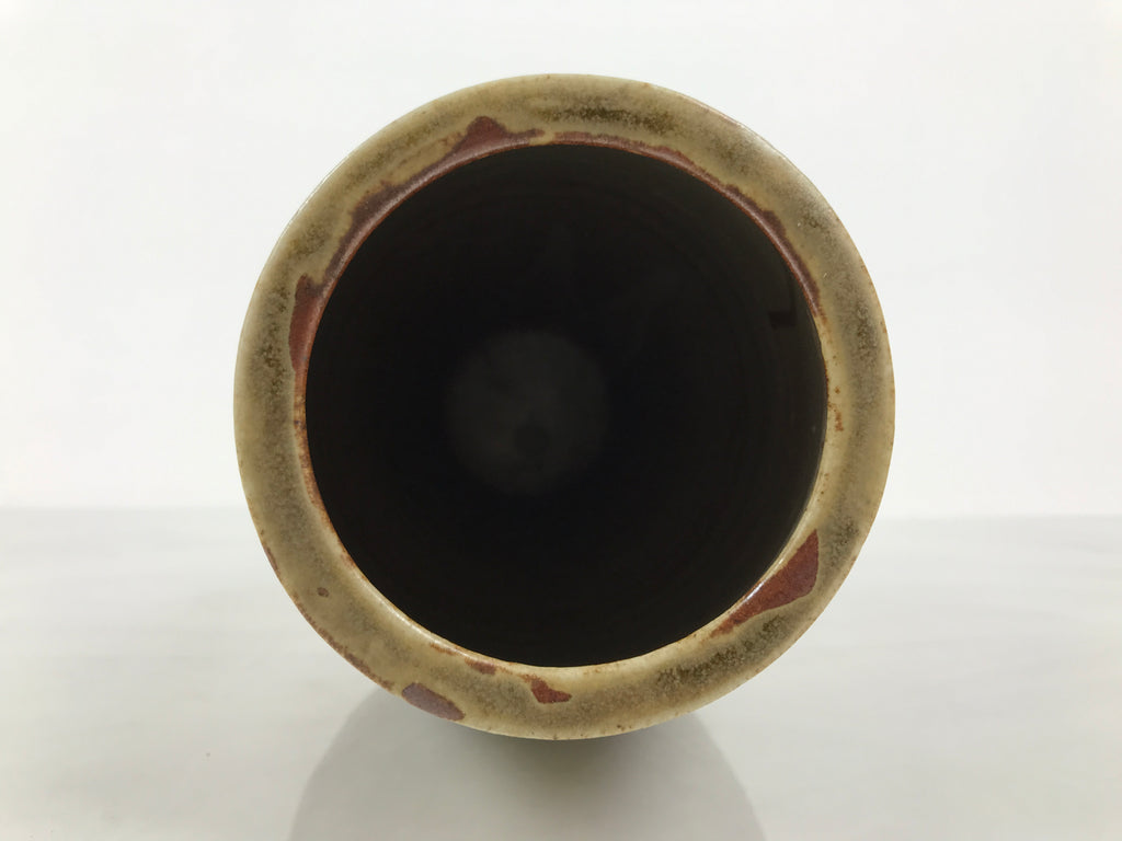 Japanese Shigaraki Ware Ceramic Flower Vase Vtg Ikebana Kabin Lines Brown FK253-KT - Vase-chidorivintage.com