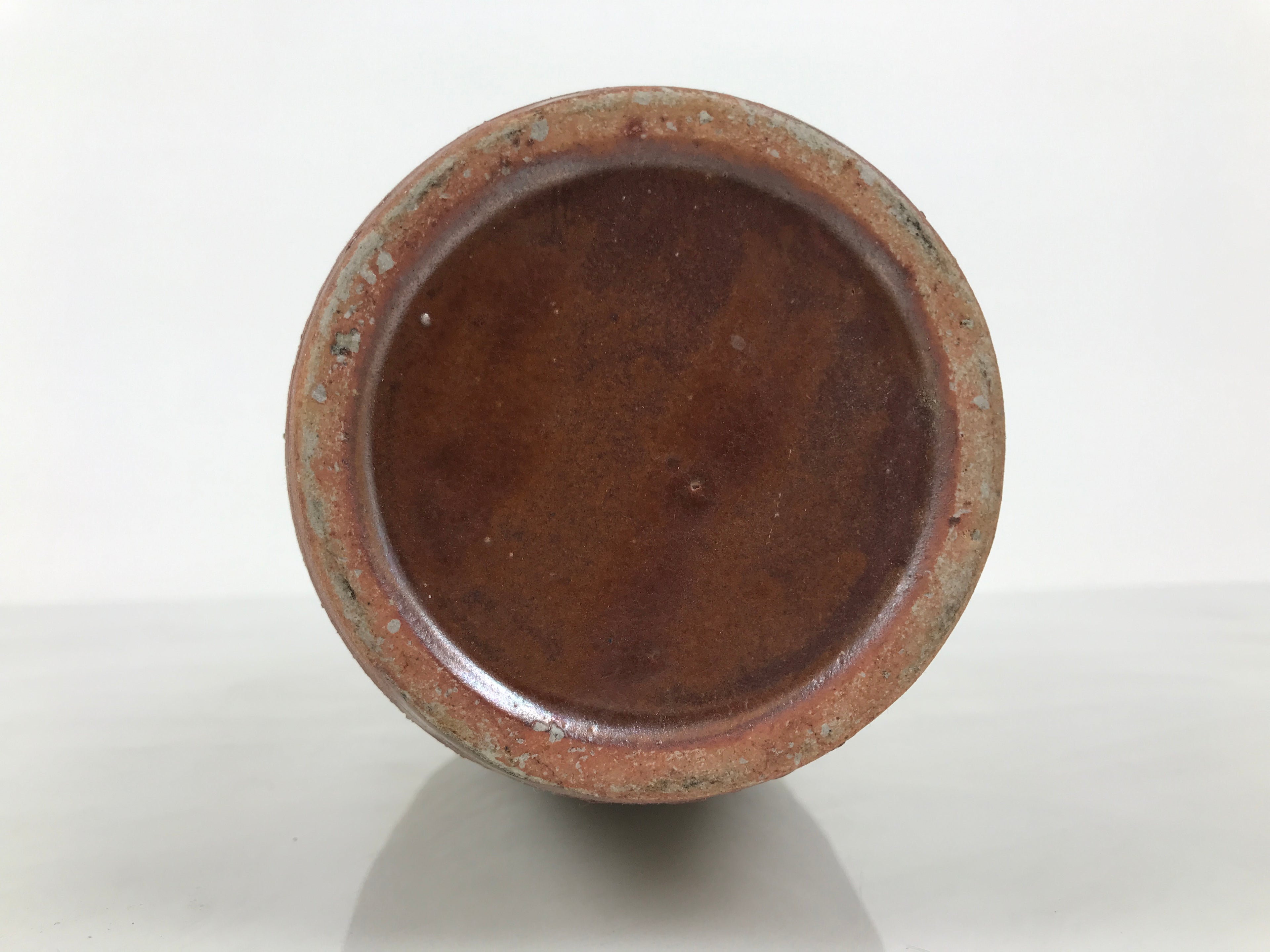 Japanese Shigaraki Ware Ceramic Flower Vase Vtg Ikebana Kabin Lines Brown FK253-KT - Vase-chidorivintage.com