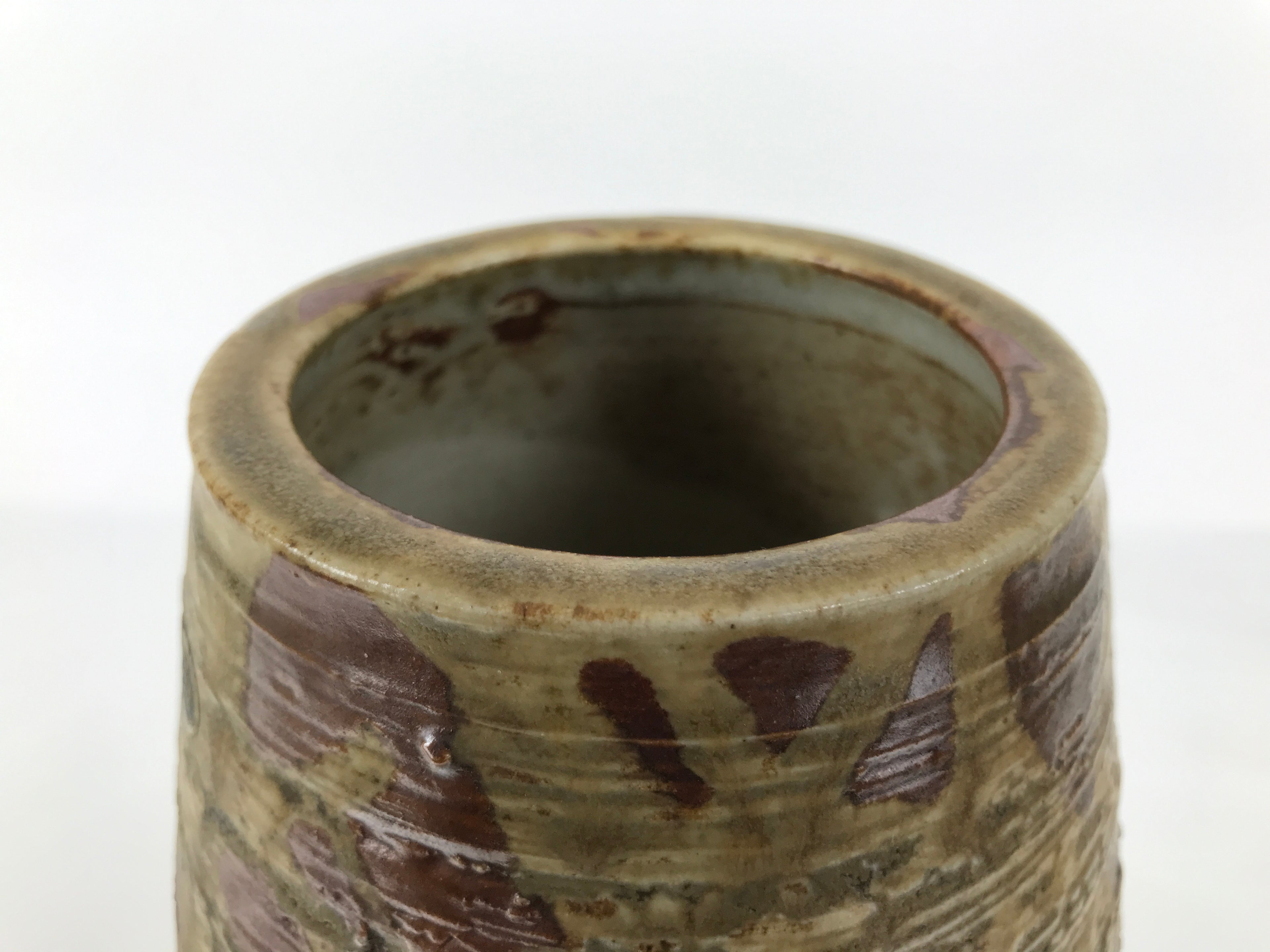 Japanese Shigaraki Ware Ceramic Flower Vase Vtg Ikebana Kabin Lines Brown FK253-KT - Vase-chidorivintage.com