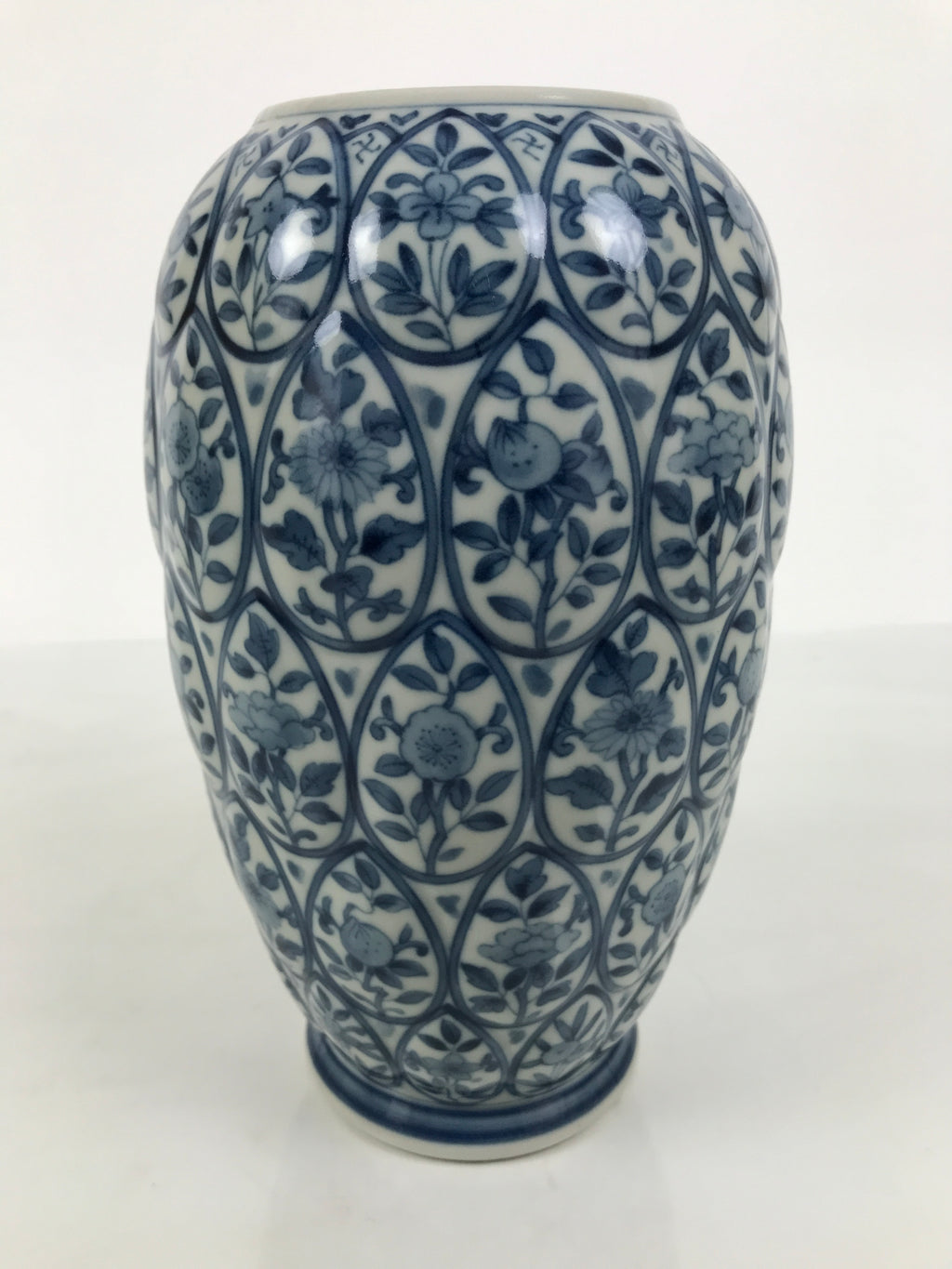 Japanese Porcelain Flower Vase Vtg Ikebana Kabin White Blue Floral Tall FK258-KT - Vase-chidorivintage.com