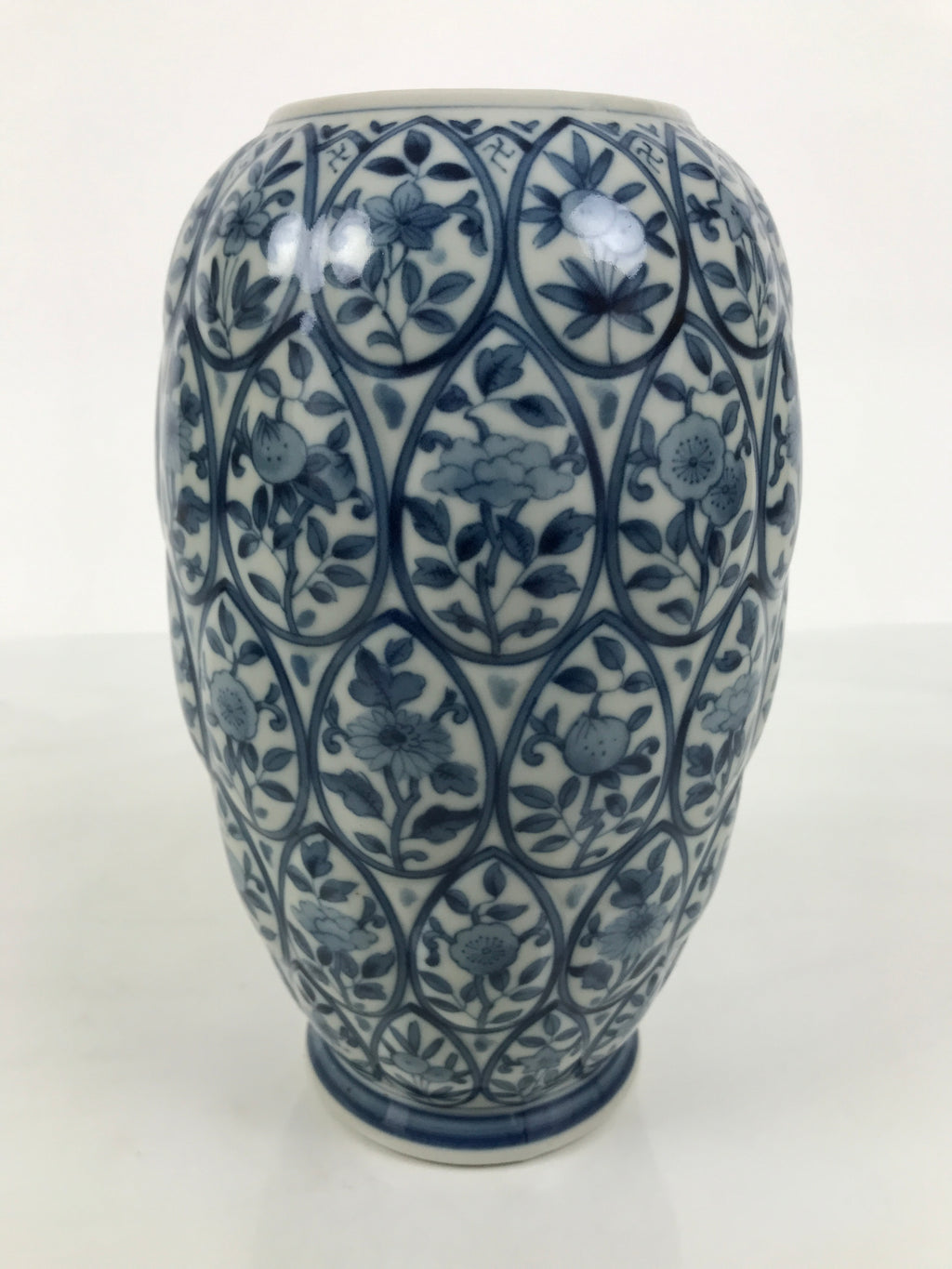 Japanese Porcelain Flower Vase Vtg Ikebana Kabin White Blue Floral Tall FK258-KT - Vase-chidorivintage.com