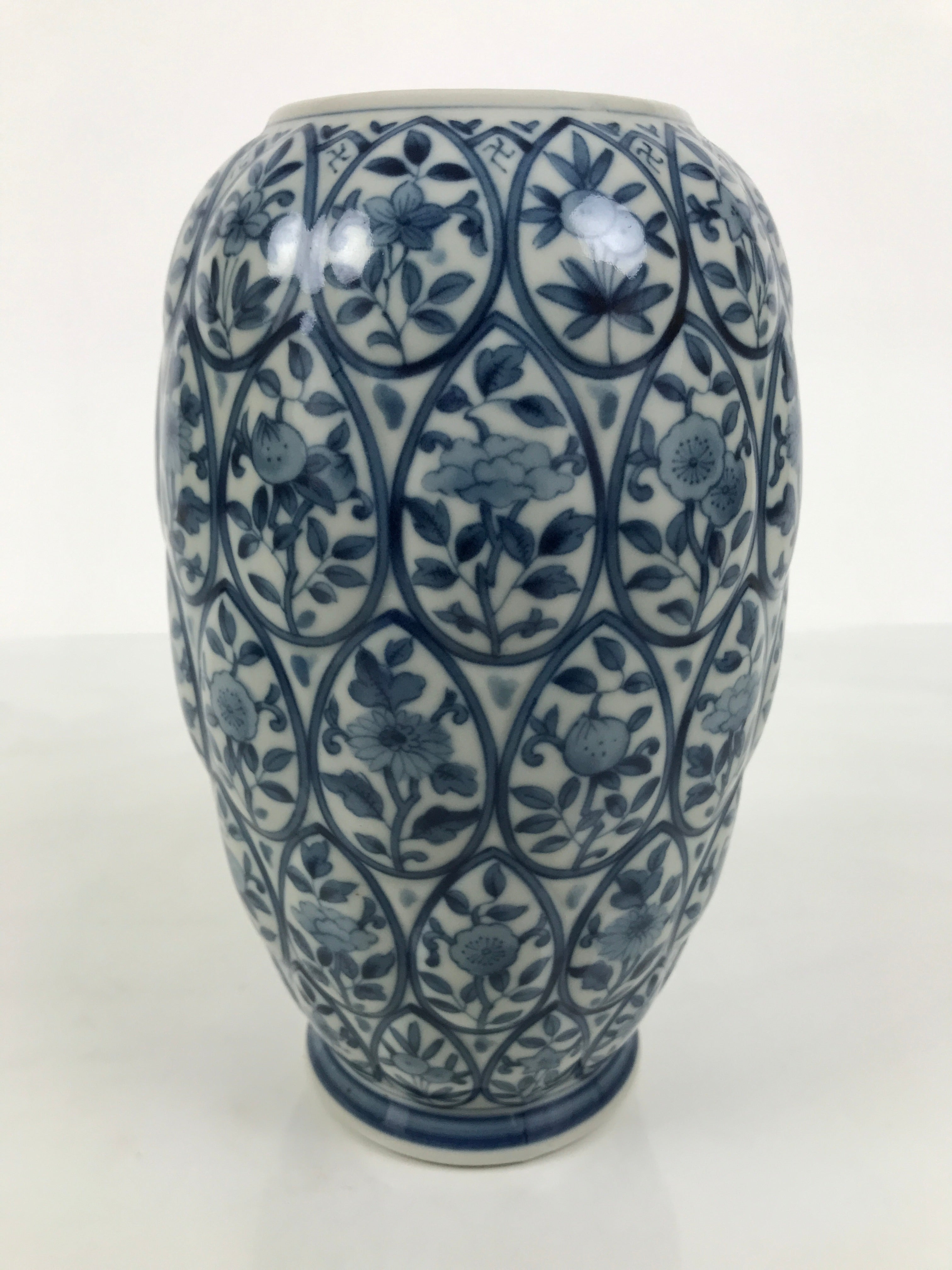Japanese Porcelain Flower Vase Vtg Ikebana Kabin White Blue Floral Tall FK258-KT - Vase-chidorivintage.com