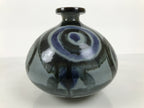 Japanese Ceramic Flower Vase Vtg Ikebana Kabin Gray Blue Black Whirl Wide FK260-KT - Vase-chidorivintage.com