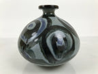 Japanese Ceramic Flower Vase Vtg Ikebana Kabin Gray Blue Black Whirl Wide FK260-KT - Vase-chidorivintage.com