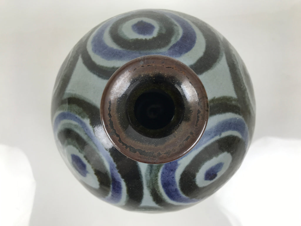 Japanese Ceramic Flower Vase Vtg Ikebana Kabin Gray Blue Black Whirl Wide FK260-KT - Vase-chidorivintage.com