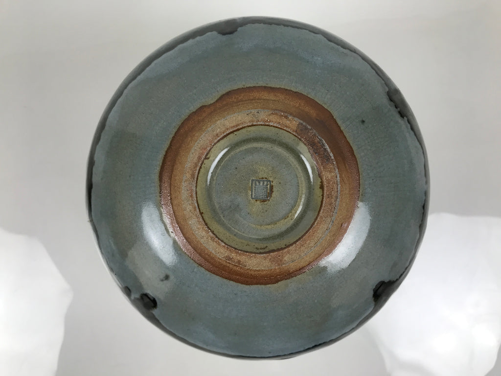 Japanese Ceramic Flower Vase Vtg Ikebana Kabin Gray Blue Black Whirl Wide FK260-KT - Vase-chidorivintage.com