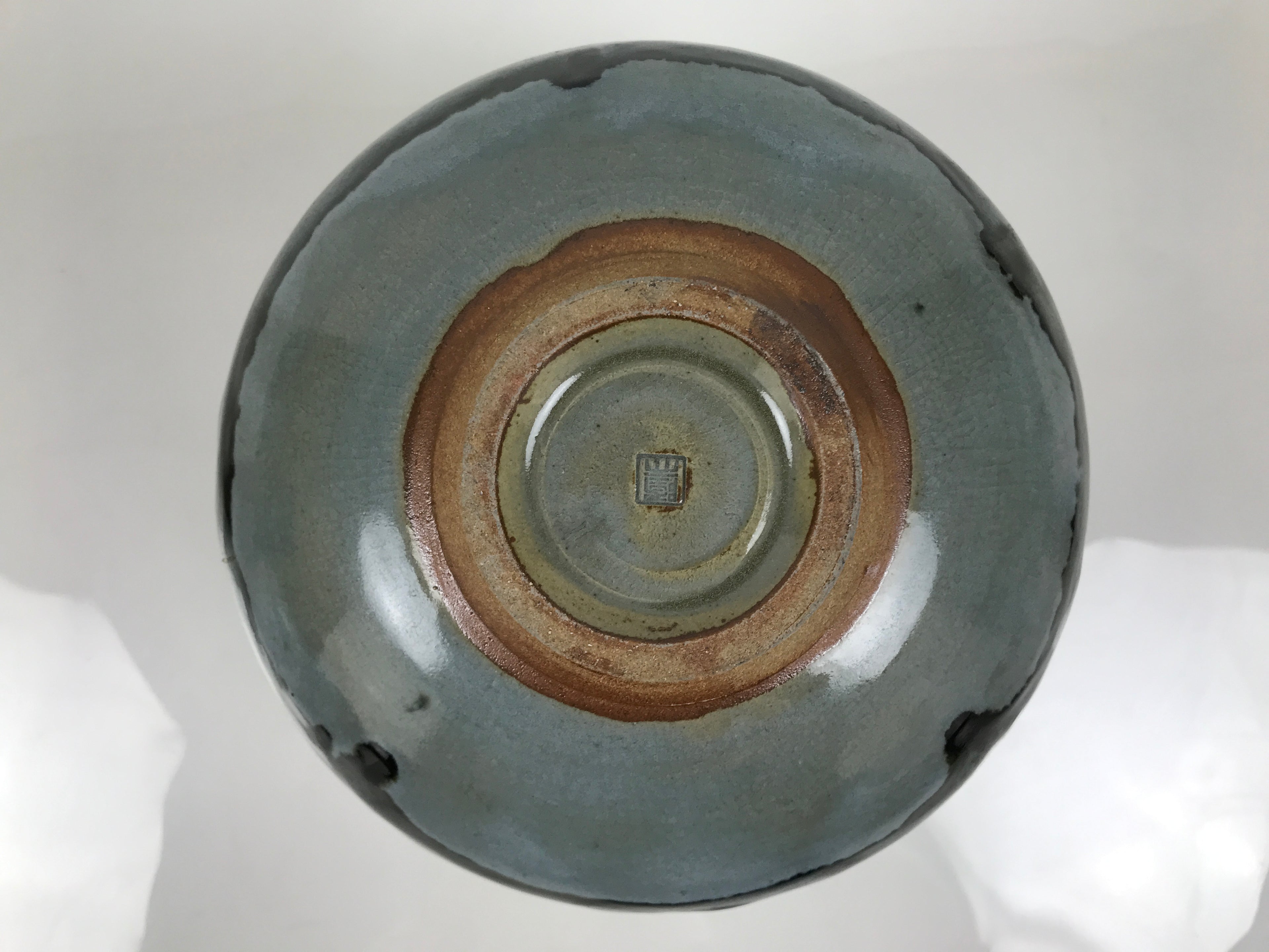 Japanese Ceramic Flower Vase Vtg Ikebana Kabin Gray Blue Black Whirl Wide FK260-KT - Vase-chidorivintage.com