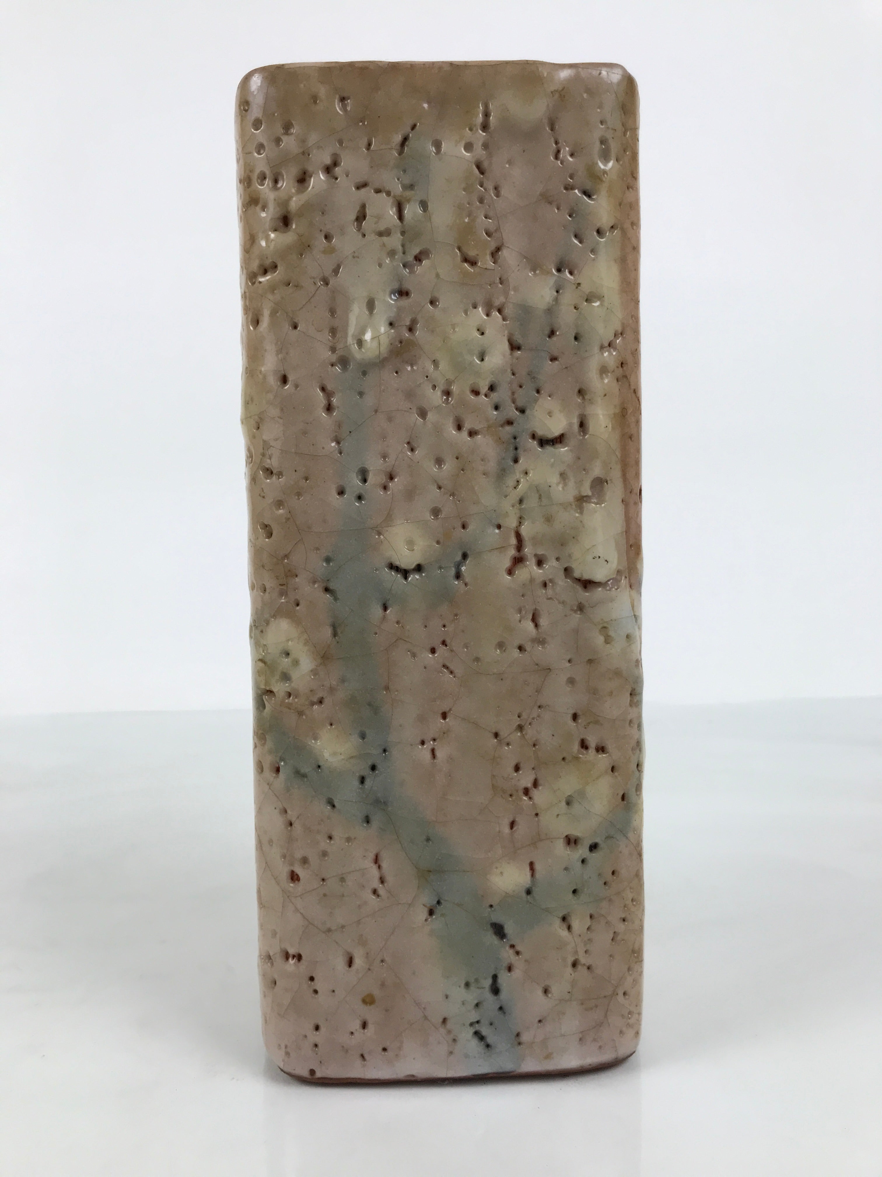 Japanese Shino Ware Ceramic Flower Vase Kabin White Brown Tall Rectangle FK261-KT - Vase-chidorivintage.com
