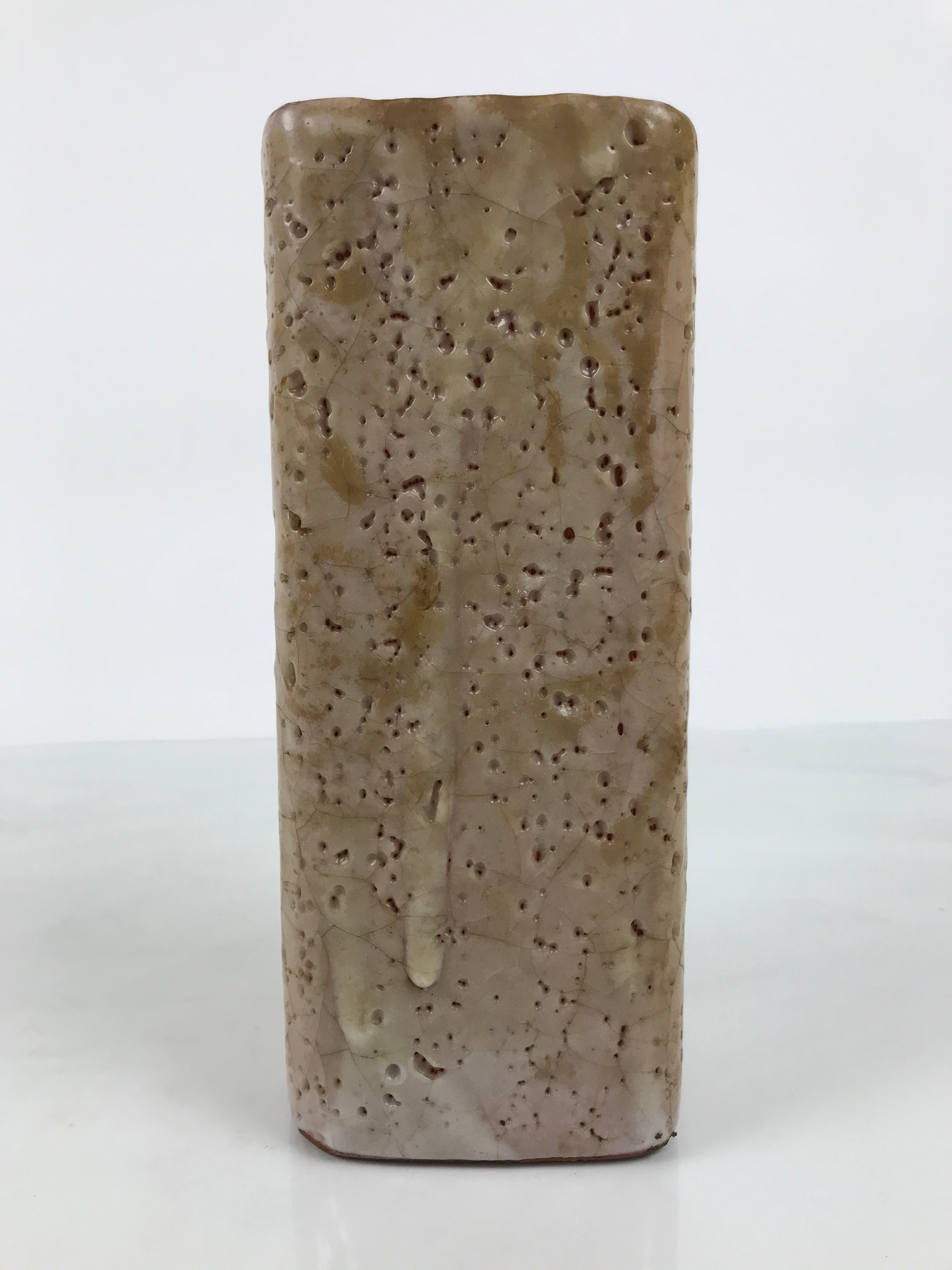 Japanese Shino Ware Ceramic Flower Vase Kabin White Brown Tall Rectangle FK261-KT - Vase-chidorivintage.com