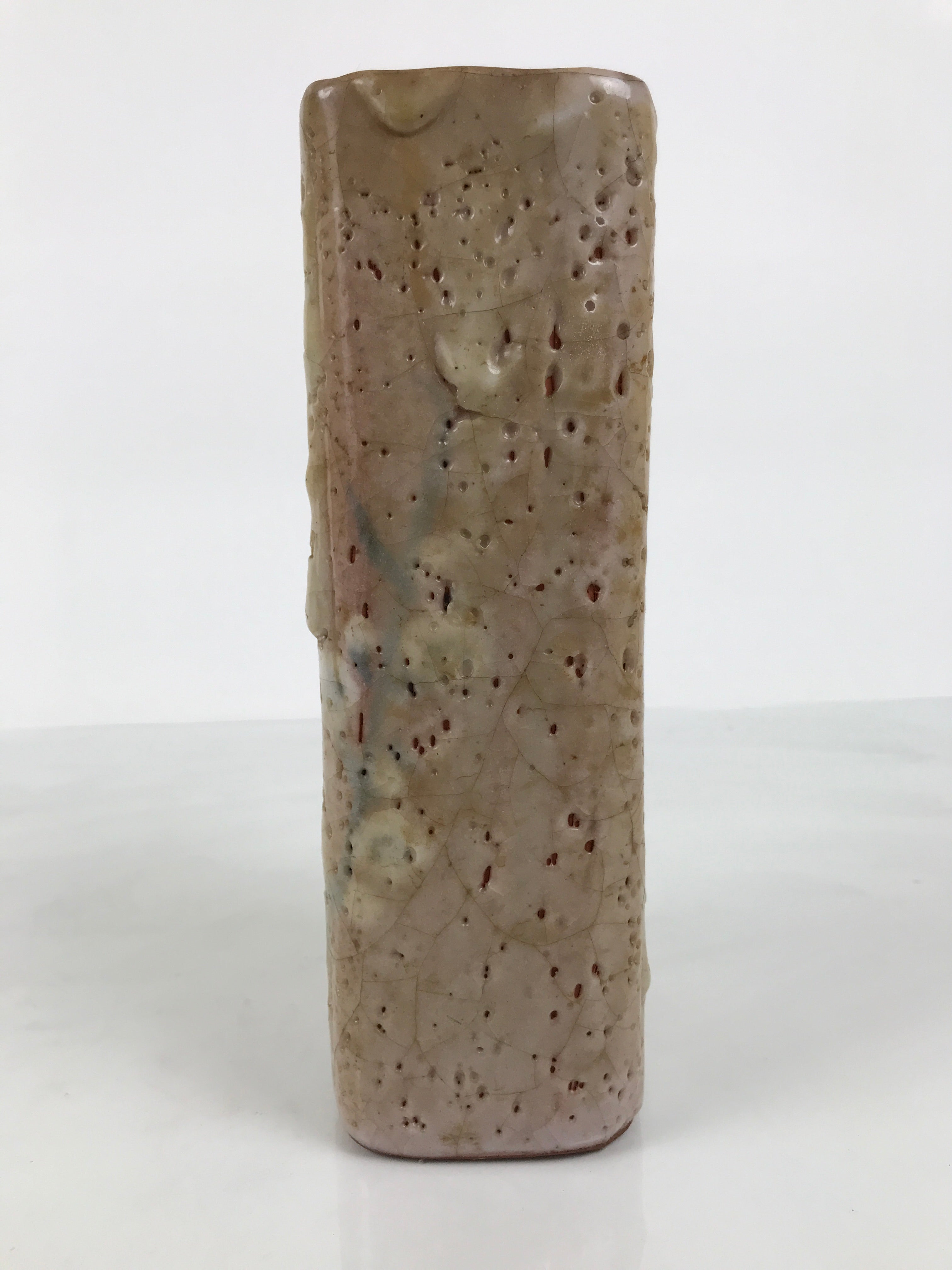 Japanese Shino Ware Ceramic Flower Vase Kabin White Brown Tall Rectangle FK261-KT - Vase-chidorivintage.com