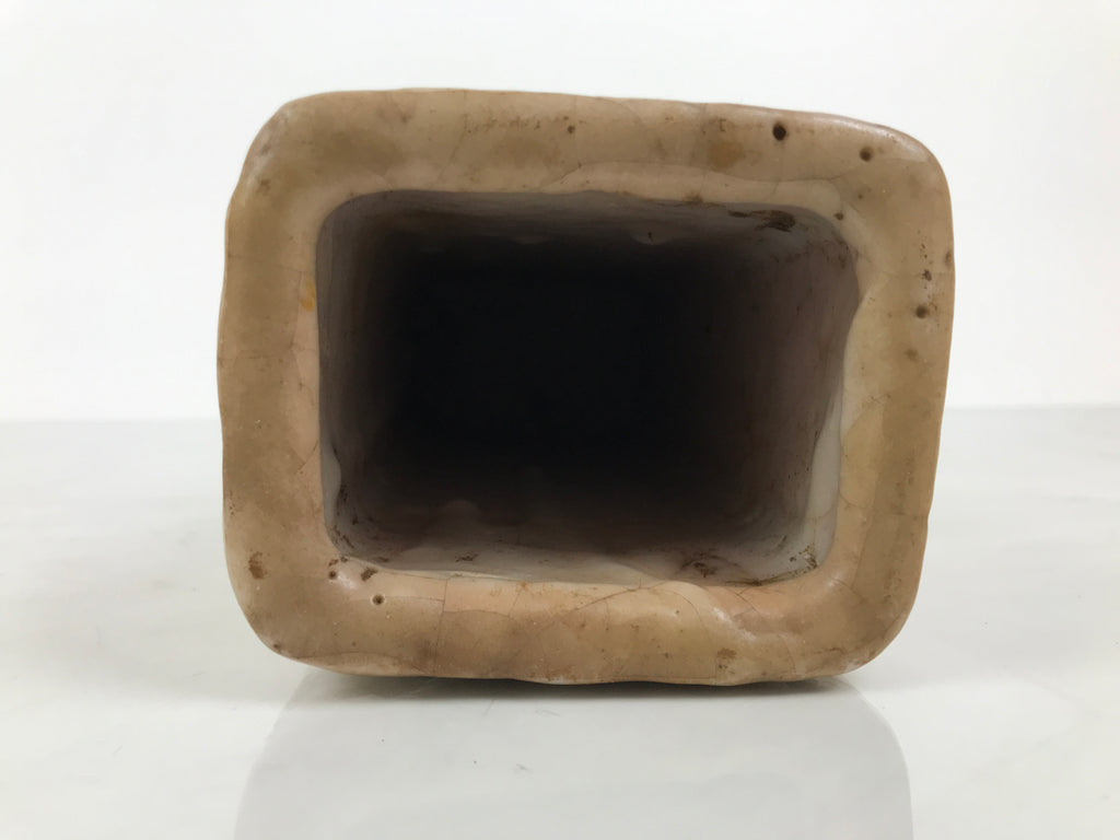 Japanese Shino Ware Ceramic Flower Vase Kabin White Brown Tall Rectangle FK261-KT - Vase-chidorivintage.com