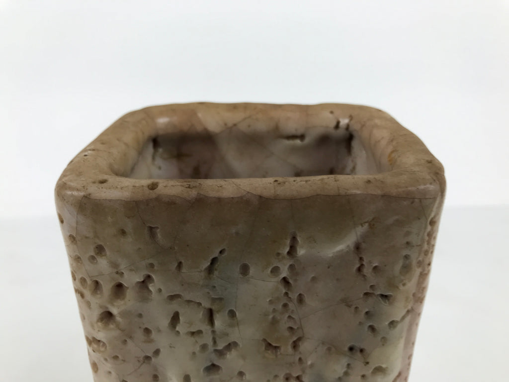Japanese Shino Ware Ceramic Flower Vase Kabin White Brown Tall Rectangle FK261-KT - Vase-chidorivintage.com