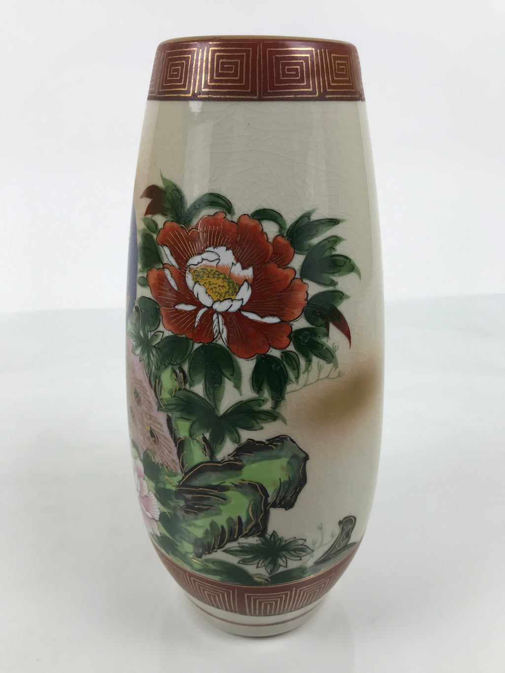 Japanese Kutani Ware Porcelain Flower Vase Vtg Ikebana Kabin Peacock Pair FK262-KT - Vase-chidorivintage.com