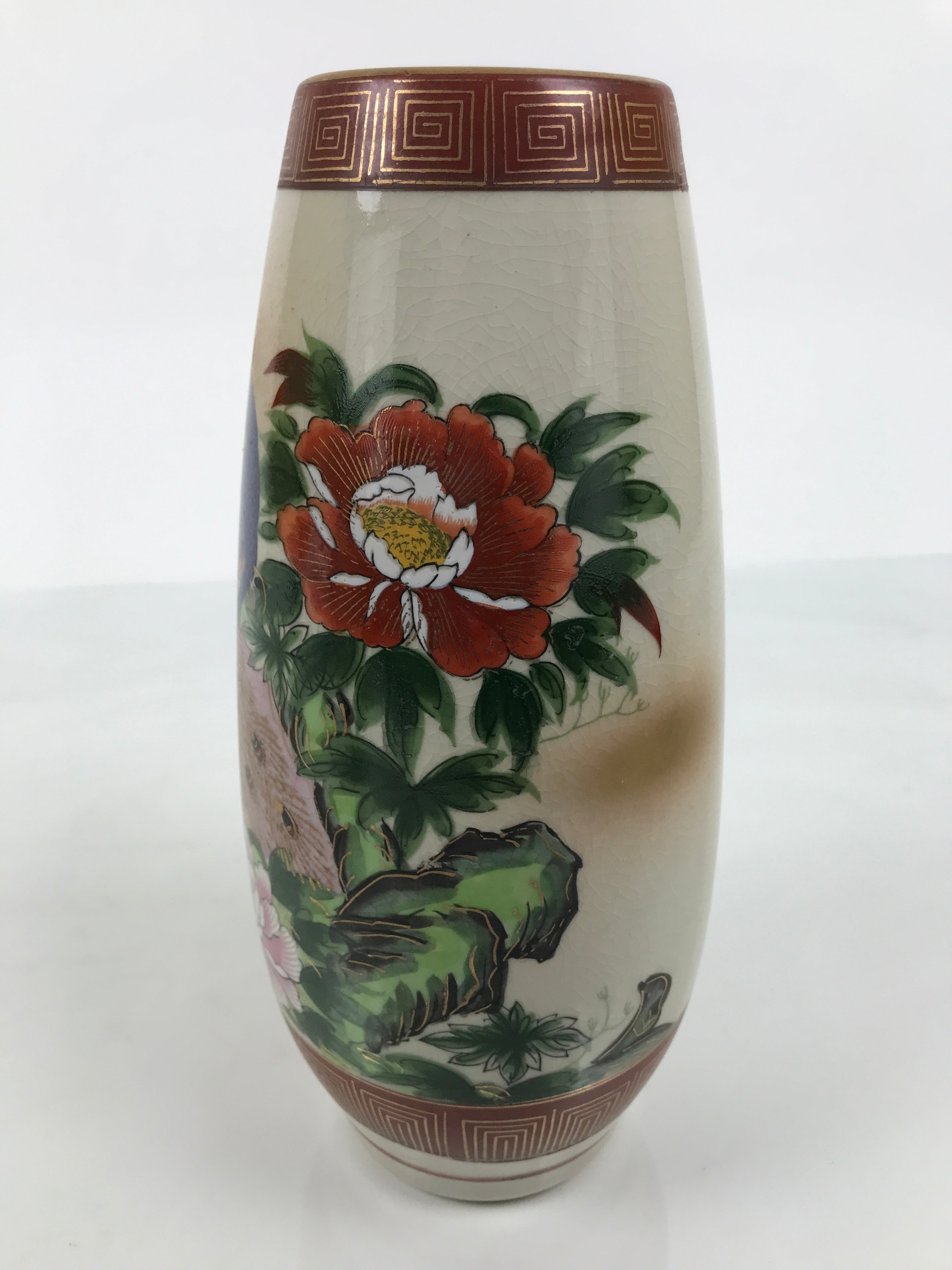 Japanese Kutani Ware Porcelain Flower Vase Vtg Ikebana Kabin Peacock Pair FK262-KT - Vase-chidorivintage.com