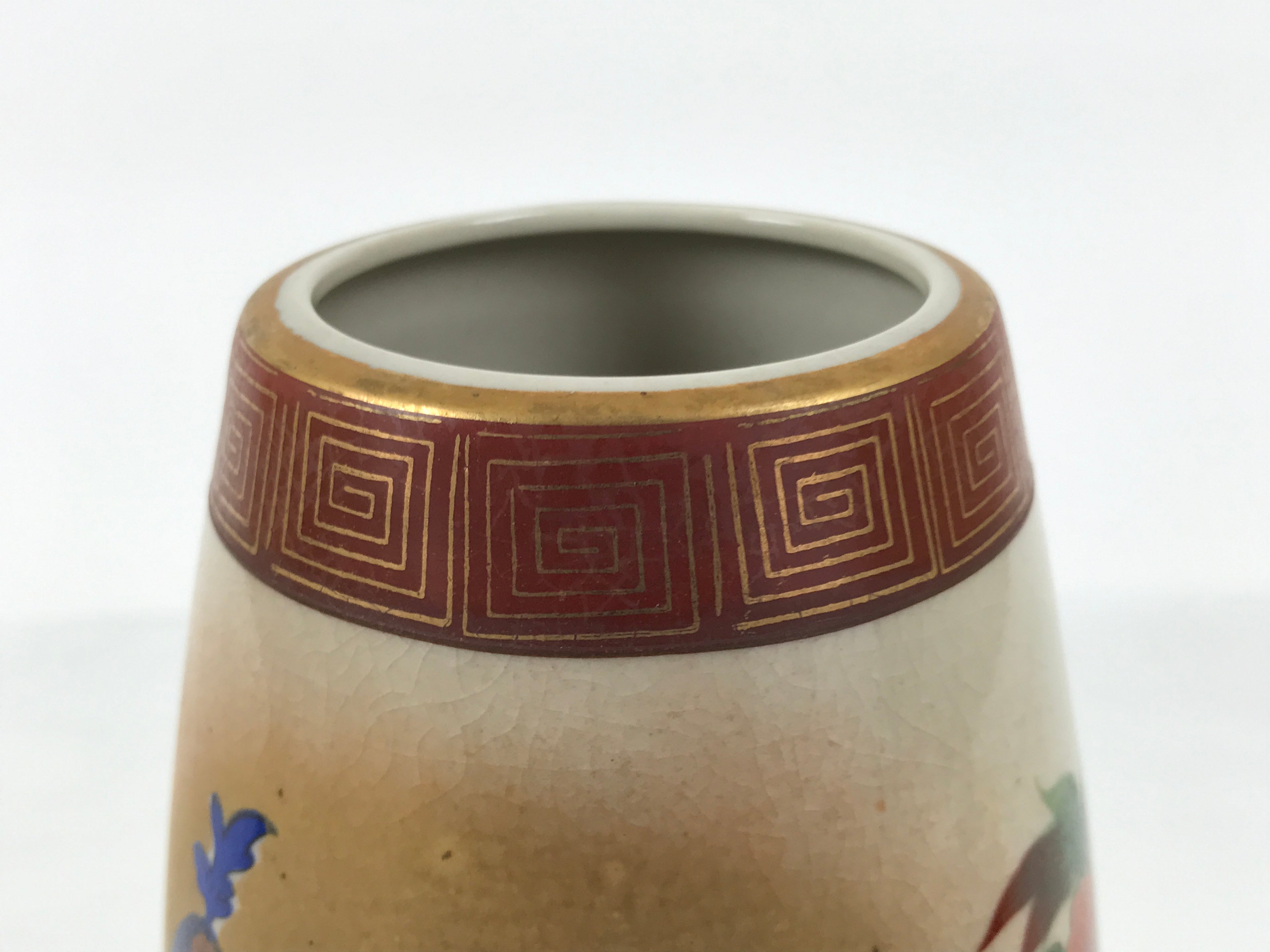 Japanese Kutani Ware Porcelain Flower Vase Vtg Ikebana Kabin Peacock Pair FK262-KT - Vase-chidorivintage.com