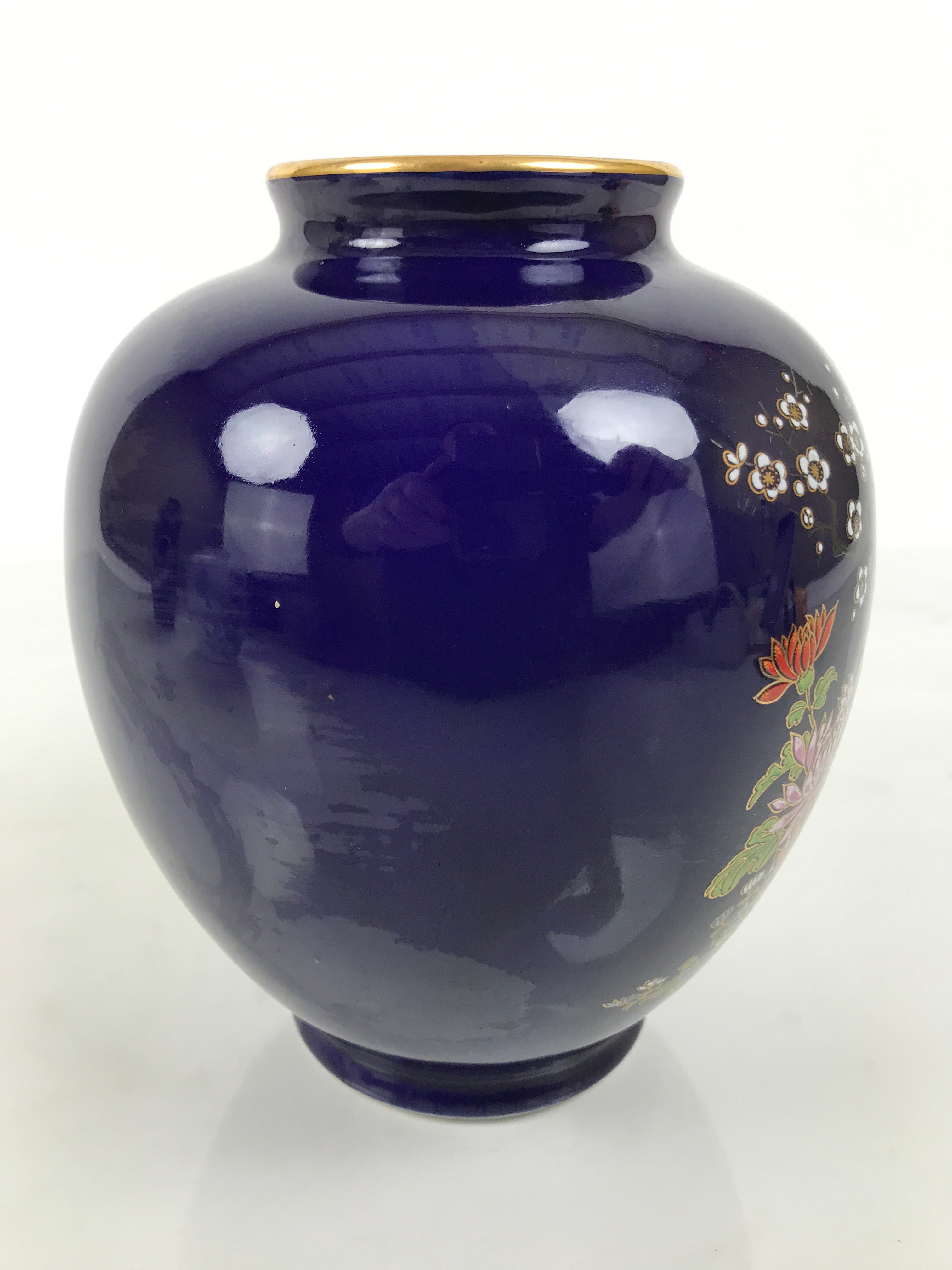 Japanese Porcelain Flower Vase Vtg Ikebana Kabin Blue Carriage Floral FK263-KT - Vase-chidorivintage.com