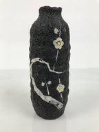 Japanese Ceramic Flower Vase Vtg Ikebana Kabin Lava Black Tall Plum Ume FK265-KT - Vase-chidorivintage.com