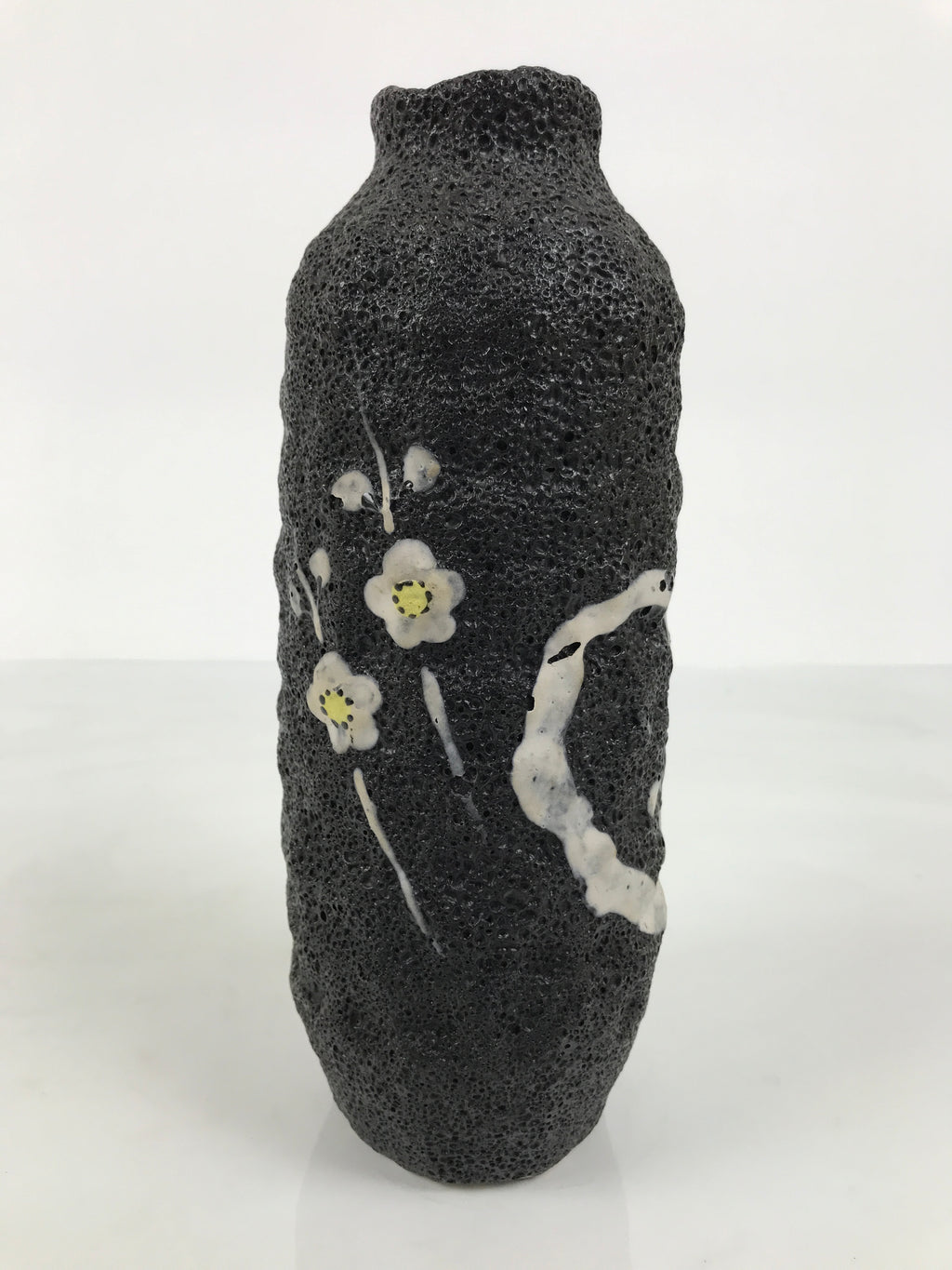 Japanese Ceramic Flower Vase Vtg Ikebana Kabin Lava Black Tall Plum Ume FK265-KT - Vase-chidorivintage.com