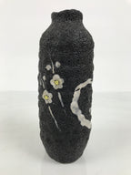 Japanese Ceramic Flower Vase Vtg Ikebana Kabin Lava Black Tall Plum Ume FK265-KT - Vase-chidorivintage.com