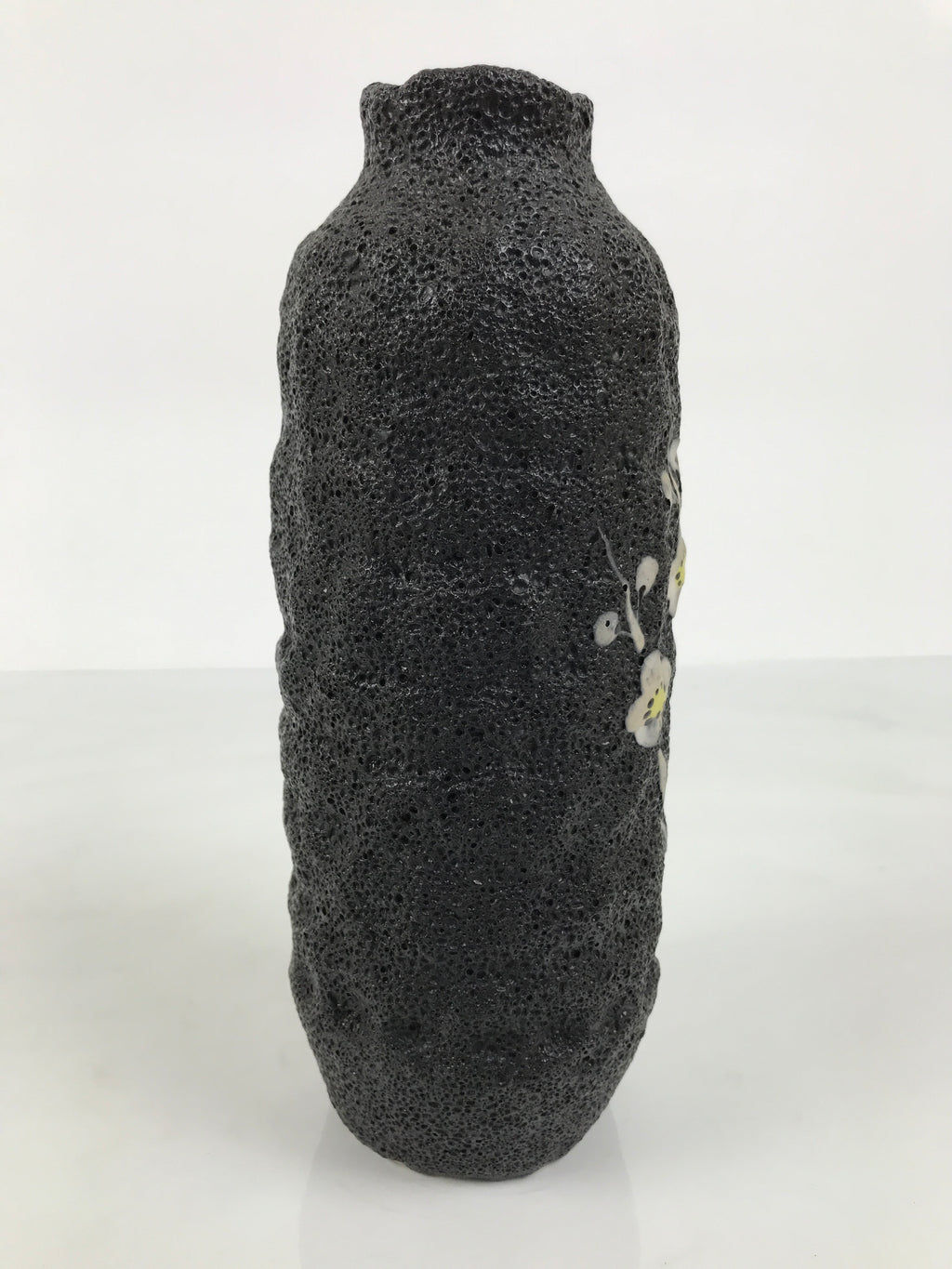 Japanese Ceramic Flower Vase Vtg Ikebana Kabin Lava Black Tall Plum Ume FK265-KT - Vase-chidorivintage.com