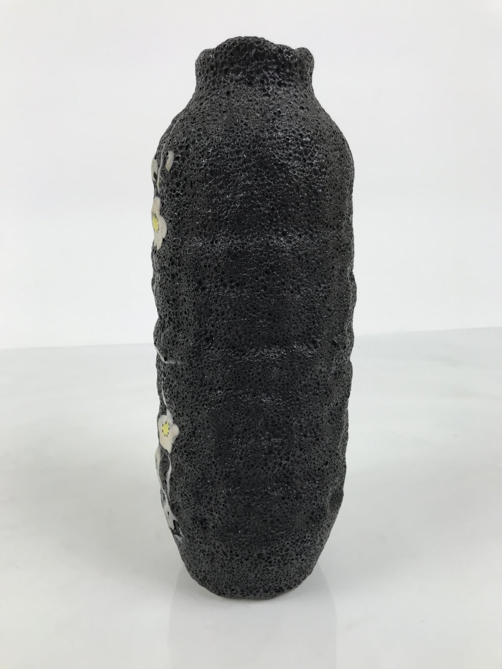 Japanese Ceramic Flower Vase Vtg Ikebana Kabin Lava Black Tall Plum Ume FK265-KT - Vase-chidorivintage.com