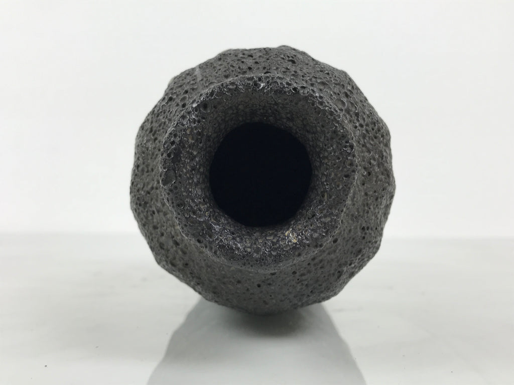 Japanese Ceramic Flower Vase Vtg Ikebana Kabin Lava Black Tall Plum Ume FK265-KT - Vase-chidorivintage.com