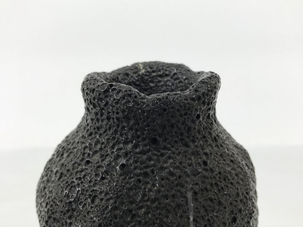 Japanese Ceramic Flower Vase Vtg Ikebana Kabin Lava Black Tall Plum Ume FK265-KT - Vase-chidorivintage.com