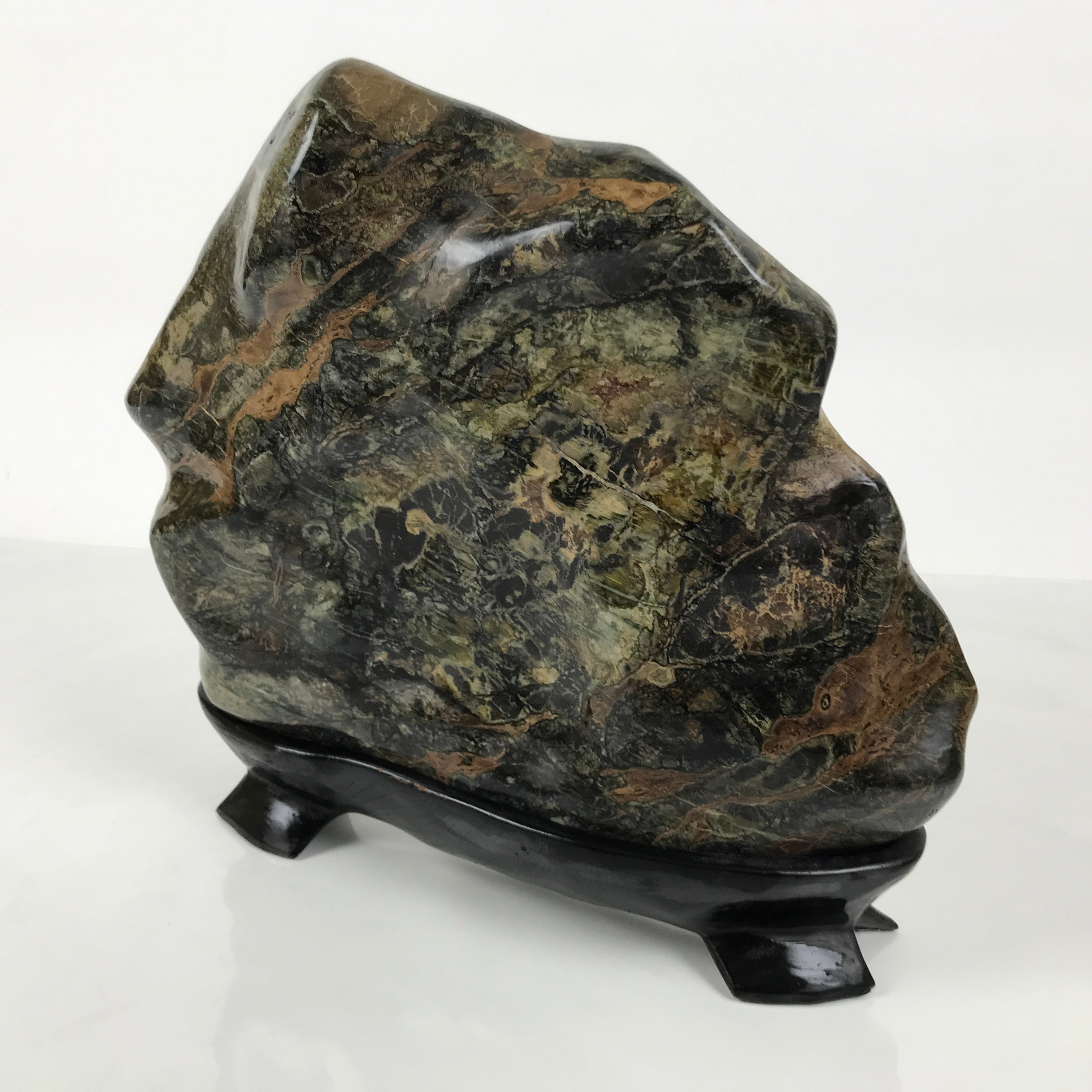Japanese Serpentinite Suiseki Viewing Stone Vtg Zen Buddhist Statue Stand JK953-OT - Stone-chidorivintage.com