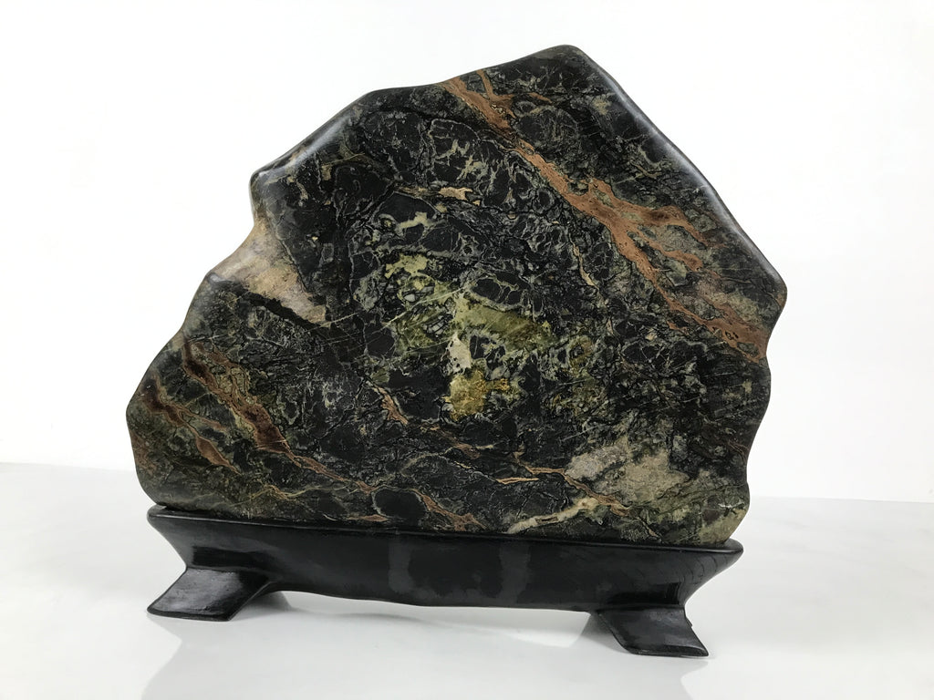Japanese Serpentinite Suiseki Viewing Stone Vtg Zen Buddhist Statue Stand JK953-OT - Stone-chidorivintage.com
