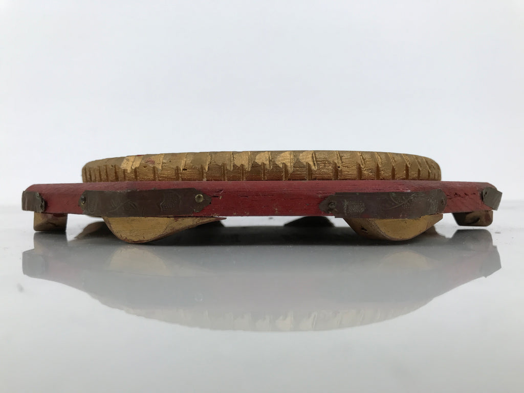Antique Japanese Buddhist Altar Fitting Large Wood Orin Bell Stand Hexagon BT26-OT - Buddhist-chidorivintage.com
