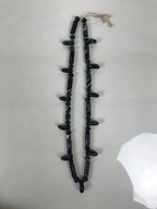 Japanese Glass Beads Necklace Vtg Magatama Trade White Black Marble JZ192-Other OT - Misc-chidorivintage.com
