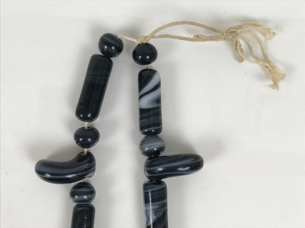 Japanese Glass Beads Necklace Vtg Magatama Trade White Black Marble JZ192-Other OT - Misc-chidorivintage.com