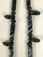 Japanese Glass Beads Necklace Vtg Magatama Trade White Black Marble JZ192-Other OT - Misc-chidorivintage.com