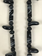 Japanese Glass Beads Necklace Vtg Magatama Trade White Black Marble JZ192-Other OT - Misc-chidorivintage.com