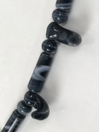 Japanese Glass Beads Necklace Vtg Magatama Trade White Black Marble JZ192-Other OT - Misc-chidorivintage.com